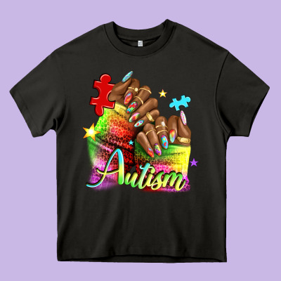 Black Woman Autism Nails Heavy Core Tee Designed By Nancycooperartshop