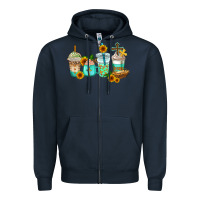 Navy jesus coffee cups Zipper Hoodie - AdoDesignShop