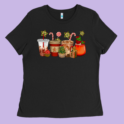 Christmas Cup Cakes Coffee Cups Ladies Tee Designed By Cowgirlartshop