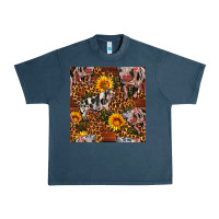 Midnight Navy Western Spotted Pig With Sunflowers Seamless Urban Heavy Tee - FaDigitalArtStudio