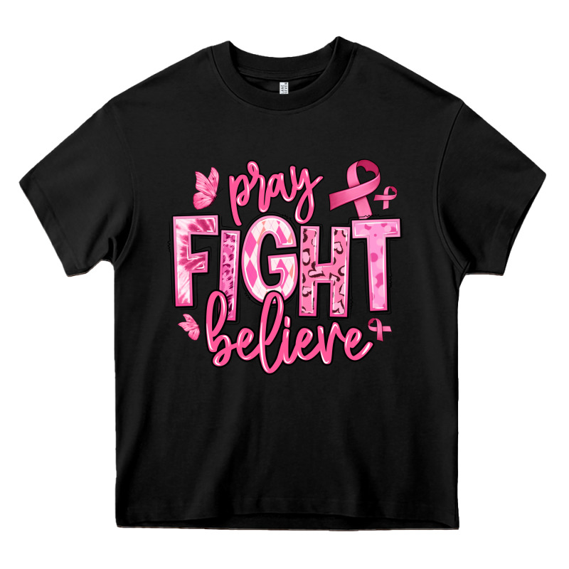 Pray Fight Believe Breast Cancer Heavy Core Tee by texasbilliewilder | Teevron