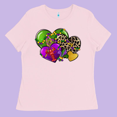 Mardi Gras Hearts Ladies Tee Designed By Cowgirlartshop