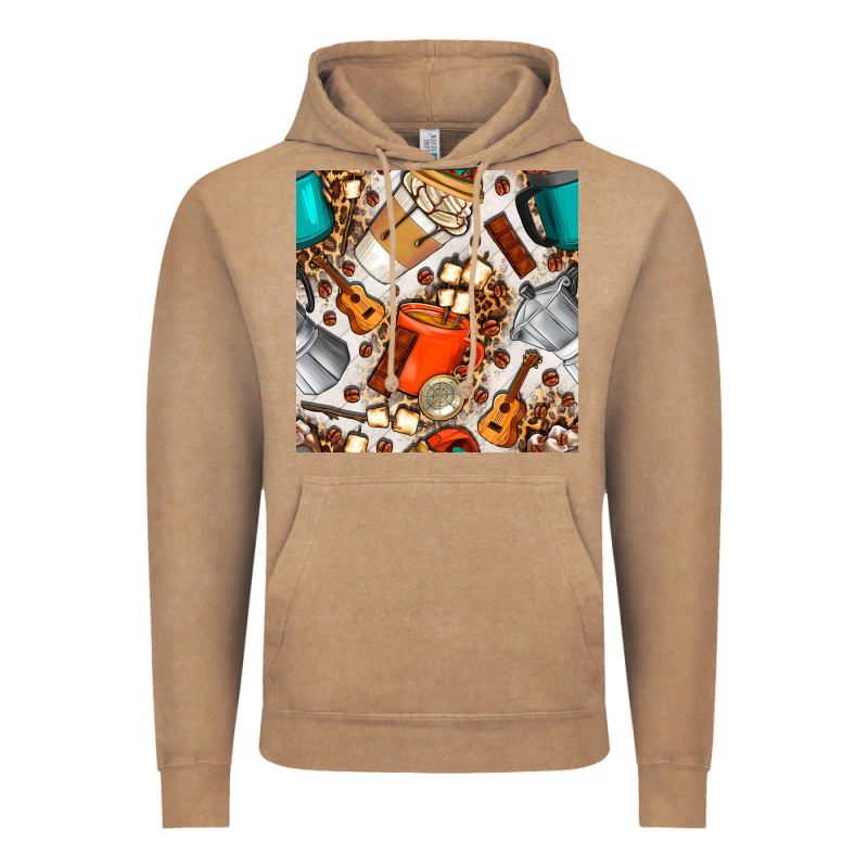 Camping Coffee Cups Marshmallow And Moka Pot With Leopard Seamless Pat Vintage Hoodie by BundleAndBundleShop | Teevron
