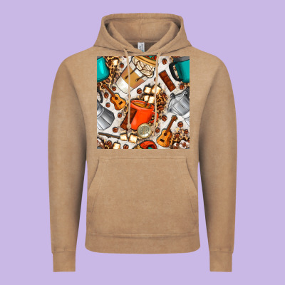 Camping Coffee Cups Marshmallow And Moka Pot With Leopard Seamless Pat Vintage Hoodie Designed By Bundleandbundleshop