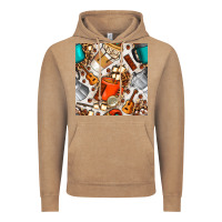 Vintage Coffee camping coffee cups marshmallow and moka pot with leopard seamless pat Vintage Hoodie - BundleAndBundleShop
