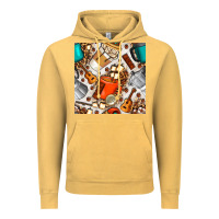 Vintage Mustard camping coffee cups marshmallow and moka pot with leopard seamless pat Vintage Hoodie - BundleAndBundleShop