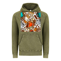 Vintage Olive camping coffee cups marshmallow and moka pot with leopard seamless pat Vintage Hoodie - BundleAndBundleShop
