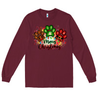 Burgundy merry christmas paws Long Sleeve Tee - FaDigitalArtStudio