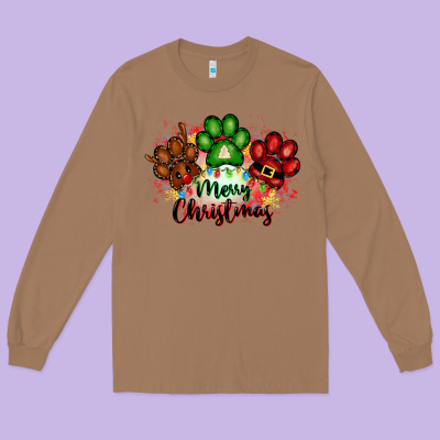 Merry Christmas Paws Long Sleeve Tee Designed By Fadigitalartstudio