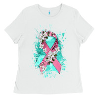 White cancer ribbon Ladies Tee - CowGirlArtShop
