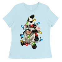 Baby Blue christmas cow gnome Ladies Tee - CowGirlArtShop