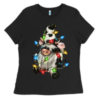 Black christmas cow gnome Ladies Tee - CowGirlArtShop