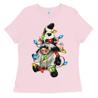 Bubblegum Pink christmas cow gnome Ladies Tee - CowGirlArtShop