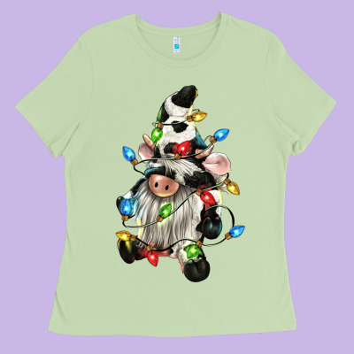 Christmas Cow Gnome Ladies Tee Designed By Cowgirlartshop