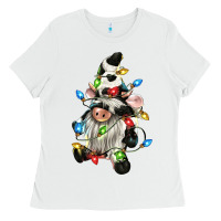 White christmas cow gnome Ladies Tee - CowGirlArtShop
