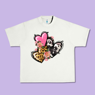 Pink Glitter Leopard Cowhide Hearts Valentine's Urban Heavy Tee Designed By Fadigitalartstudio