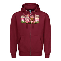 Burgundy pig coffee cups Zipper Hoodie - AdoDesignShop
