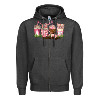 Charcoal Heather pig coffee cups Zipper Hoodie - AdoDesignShop