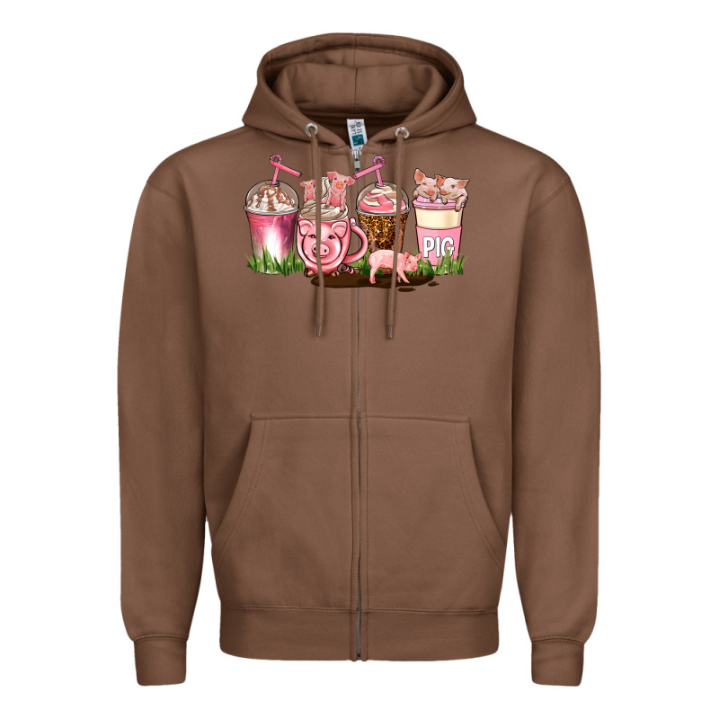 Pig Coffee Cups Zipper Hoodie by AdoDesignShop | Teevron