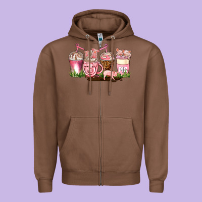 Pig Coffee Cups Zipper Hoodie Designed By Adodesignshop