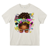 Cream 80's babe afro messy bun Heavy Core Tee - texasbilliewilder