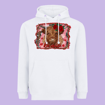 Be Mine Highland Cow Heavyweight Hoodie Designed By Adodesignshop