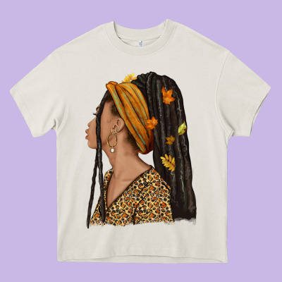 Fall Afro Woman Heavy Core Tee Designed By Nancycooperartshop
