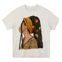 Cream Fall afro woman Heavy Core Tee - NancyCooperArtShop