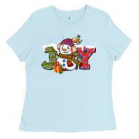 Baby Blue christmas joy snowman Ladies Tee - CowGirlArtShop