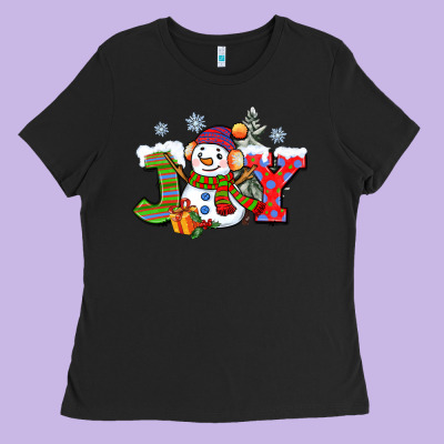 Christmas Joy Snowman Ladies Tee Designed By Cowgirlartshop