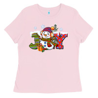 Bubblegum Pink christmas joy snowman Ladies Tee - CowGirlArtShop