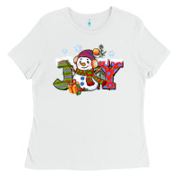 White christmas joy snowman Ladies Tee - CowGirlArtShop