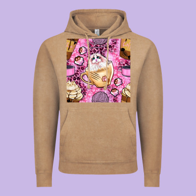 Cat Coffee Cups And Paw With Leopard And Glitter Seamless Pattern Bbs Vintage Hoodie Designed By Bundleandbundleshop