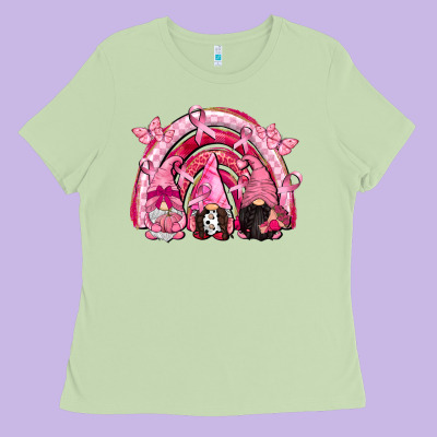Gnomes Rainbow Breast Cancer Ladies Tee Designed By Cowgirlartshop