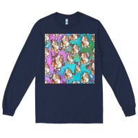 Navy Easter Bunny With Truck Seamless Pattern Long Sleeve Tee - BundleAndBundleShop