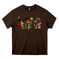 Chocolate Brown christmas believe Heavy Core Tee - texasbilliewilder