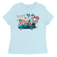 Baby Blue happy 4th of july gnome truck Ladies Tee - CowGirlArtShop