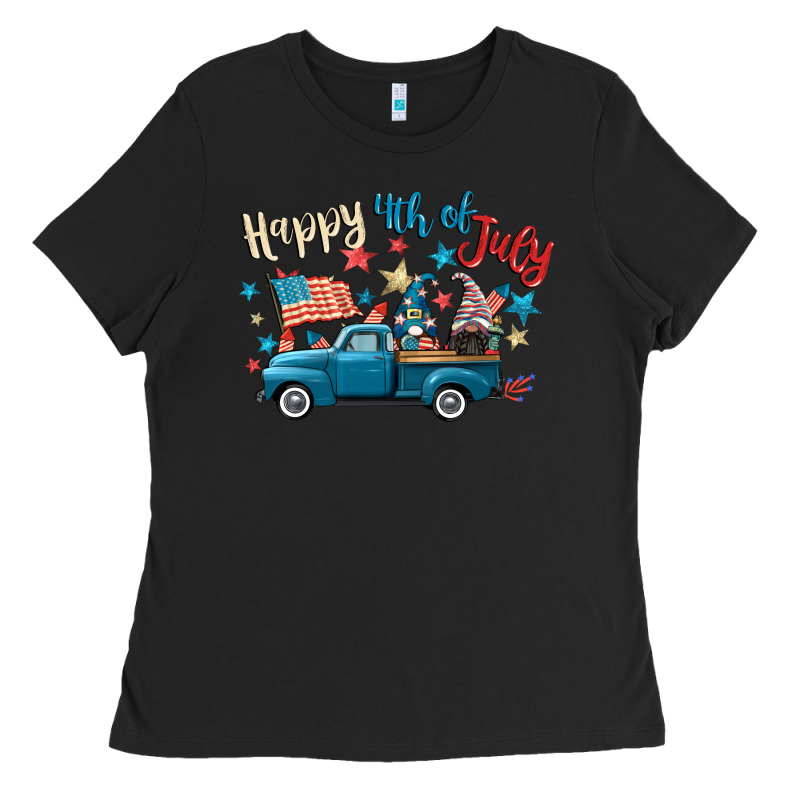 Happy 4th Of July Gnome Truck Ladies Tee by CowGirlArtShop | Teevron