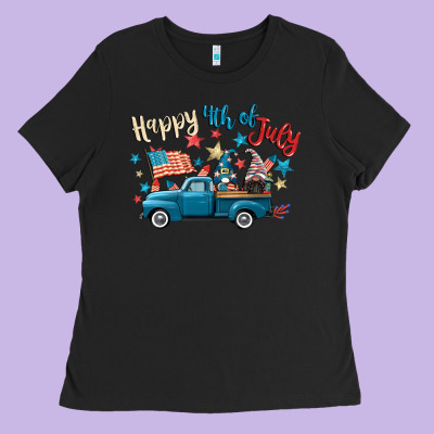Happy 4th Of July Gnome Truck Ladies Tee Designed By Cowgirlartshop