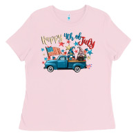 Bubblegum Pink happy 4th of july gnome truck Ladies Tee - CowGirlArtShop
