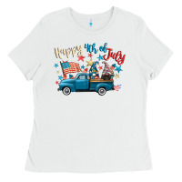White happy 4th of july gnome truck Ladies Tee - CowGirlArtShop