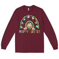 Burgundy Happy Easter Rainbow Long Sleeve Tee - BundleAndBundleShop