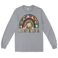 Heather Grey Happy Easter Rainbow Long Sleeve Tee - BundleAndBundleShop