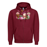 Burgundy boss lady coffee cups Zipper Hoodie - AdoDesignShop