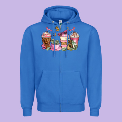 Boss Lady Coffee Cups Zipper Hoodie Designed By Adodesignshop