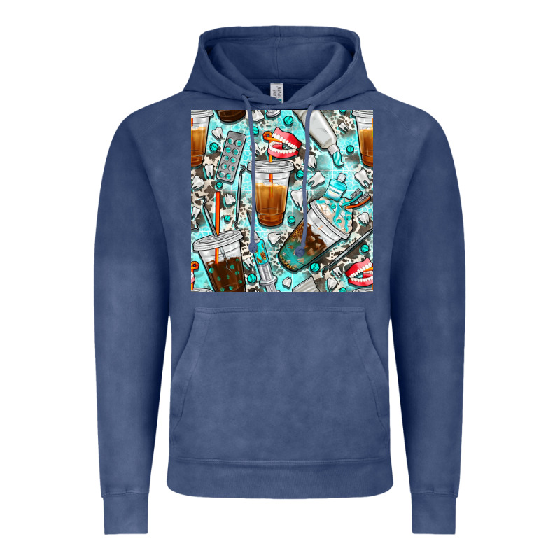 Dentist Coffee Cups Toothpaste And Teeth With Cowhide Seamless Pattern Vintage Hoodie by BundleAndBundleShop | Teevron