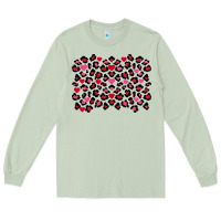 Matcha valentines day leopard and heart background Long Sleeve Tee - FaDigitalArtStudio