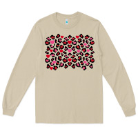 Mushroom valentines day leopard and heart background Long Sleeve Tee - FaDigitalArtStudio