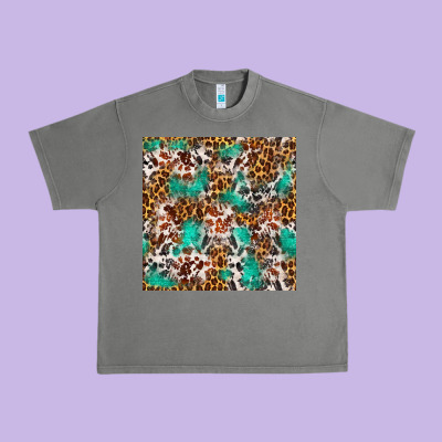 Western Turquoise Glitter Cowhide Leopard Seamless Urban Heavy Tee Designed By Fadigitalartstudio