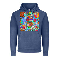 Vintage Denim hippie coffee cups and flowers and peace seamless pattern bbs Vintage Hoodie - BundleAndBundleShop